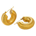 Wholesale Threaded Texture Trendy 304 Stainless Steel Earrings-18K Gold Plated, Waterproof