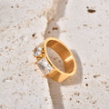 Jewelry wholesale Wholesale Two-Stone Cubic Zirconia Modernism  304 Stainless Steel Ring – 18K Gold Plated, Waterproof