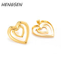 Jewelry wholesale Wholesale Hollow Heart Elegant 304 Stainless Steel Stud Earrings-18K Gold Plated, Waterproof