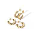 Wholesale Chunky Twisted Textured Cubic Zirconia Trendy 304 Stainless Steel Studs Earrings - 18K Gold Plated, Waterproof