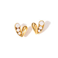 Wholesale Pearl Heart Trendy 304 Stainless Steel Stud Earrings-18K Gold Plated, Waterproof