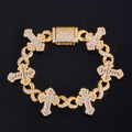 Wholesale 15mm Mixed Cut T-Shaped Cubic Zirconia O-Link Hip Hop Bracelet, Chain 7in-9in