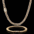 Jewelry wholesale Wholesale 8mm Single Row Cuban Link Cubic Zirconia Jewelry Set HipHop Cuban Bracelet and Necklace, Chain 7in-24in