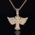 Wholesale Angel Wings Cross Cubic Zirconia Hip Hop Pendant Necklace, Chain 24in*3mm