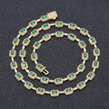 Wholesale Jewelry Set Emerald Green Gemstone Cubic Zirconia Hip Hop Bracelet and Necklace, Chain 7in-24in,Waterproof