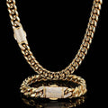 Jewelry wholesale Wholesale 12mm Micro Paved Cubic Zirconia Hip Hop 304 Stainless Steel Cuban Link Necklace – Spring Clasp, 18K Gold Plated, Chain 7in-30in, Waterproof
