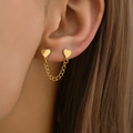 Jewelry wholesale Wholesale Heart Chain Sweet 304 Stainless Steel Double Piercings Earrings, Waterproof