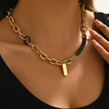 Jewelry wholesale Wholesale Two-Tone Gold/Black or Silver/Black Trendy 304 Stainless Steel Necklace – 14K Gold Plated, Chain 18.9in, Waterproof