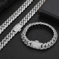 Jewelry wholesale Wholesale 12mm Iced Out Double Row Diamond Jewelry Set Cuban Chain – Hip Hop Zircon Necklace & Bracelet,Chain 7in-24in