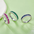Jewelry wholesale Red Green Blue Lab Gemstone Ring – Triple Row CZ, S925 Platinum Plated