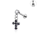 Jewelry wholesale Wholesale G23 Titanium 16G Internally Thread CZ Cross Flat Back Stud Tragus Piercing