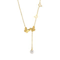 Jewelry wholesale Wholesale Heart Tassel Pearl Butterfly 304 Stainless Steel Pendant Necklace – 18K Gold Plated, Chain 16.54in + 1.97in , Waterproof