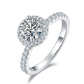 Jewelry wholesale Wholesale Moissanite D/VVS1  Luxurious Classic Round-Cut Moissanite Halo Pavé Ring – 925 Sterling Silver with 18K White Gold Vermeil, D/VVS1, GRA Certified