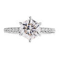 Jewelry wholesale Wholesale Moissanite D/VVS1 Hexagon Cut Six-Prong Pavé Shoulder Engagement Ring – 18K White Gold Vermeil on 925 Silver, GRA Certified