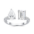 Jewelry wholesale Wholesale Moissanite D/VVS1 Four-Prong Eternity Band with Emerald&Pear Cut Pavé Shoulder Stones – 18K White Gold Vermeil on 925 Silver, GRA Certifiedc