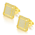 Jewelry wholesale 0.77 ct D/VVS1 Moissanite Square Stud Earrings — Grid Pavé Design, Screw-Back, 18 K Yellow or White-Gold Vermeil (2.5 µm) on 925 Silver