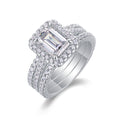 Jewelry wholesale ChatGPT 说： Wholesale Moissanite D/VVS1 Emerald Cut Four-Prong Halo Pavé Bridal Ring Set – 18K White Gold Vermeil on 925 Silver, GRA Certified