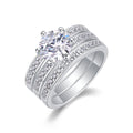 Jewelry wholesale Wholesale Moissanite 2CT D/VVS1 Round Cut Six-Prong Solitaire Three-Row Pavé Bridal Ring Set – 18K White Gold Vermeil on 925 Silver, GRA Certified