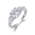 Jewelry wholesale Wholesale Moissanite 2CT D/VVS1 Round-Cut Three-Stone Engagement Ring with Four-Prong Setting and Pavé Shoulders – 18K White Gold Vermeil on 925 Silver, GRA Certified
