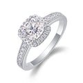 Jewelry wholesale Wholesale Moissanite D/VVS1 Cushion Cut Four-Prong Halo Engagement Ring with Pavé Shoulders – 18K White Gold Vermeil on 925 Silver, GRA Certified