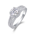 Jewelry wholesale Wholesale Moissanite 1CT D/VVS1 Round Cut Four-Prong Halo & Baguette Side Stone Engagement Ring – 18K White Gold Vermeil on 925 Silver, GRA Certified