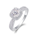 Jewelry wholesale Wholesale Moissanite D/VVS1 Cushion Cut Four-Prong Halo Engagement Ring with Pavé Shoulders – 18K White Gold Vermeil on 925 Silver, GRA Certified