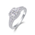 Jewelry wholesale Wholesale Moissanite D/VVS1 Cushion Cut Four-Prong Halo Engagement Ring with Pavé Shoulders – 18K White Gold Vermeil on 925 Silver, GRA Certified