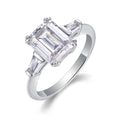 Jewelry wholesale Wholesale Moissanite D/VVS1 Emerald Cut Four-Prong Three-Stone Pavé Shoulder Engagement Ring – 18K White Gold Vermeil on 925 Silver, GRA Certified