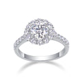 Jewelry wholesale Wholesale Moissanite D/VVS1 Round Cut Four-Prong Halo Engagement Ring with Pavé Shoulders – 18K White Gold Vermeil on 925 Silver, GRA Certified