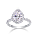 Jewelry wholesale Wholesale Moissanite D/VVS1 Pear Cut Four-Prong Halo Engagement Ring with Pavé Shoulders – 18K White Gold Vermeil on 925 Silver, GRA Certified