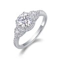 Jewelry wholesale Wholesale Moissanite D/VVS1 Round Cut Four-Prong Halo Engagement Ring with Pavé Shoulders – 18K White Gold Vermeil on 925 Silver, GRA Certified
