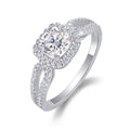 Jewelry wholesale Wholesale Moissanite D/VVS1 Cushion Cut Four-Prong Halo Engagement Ring with Pavé Shoulders – 18K White Gold Vermeil on 925 Silver, GRA Certified