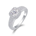 Jewelry wholesale Wholesale Moissanite D/VVS1 Cushion Cut Four-Prong Halo Engagement Ring with Pavé Shoulders – 18K White Gold Vermeil on 925 Silver, GRA Certified