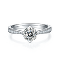 Jewelry wholesale Wholesale Moissanite D/VVS1 Round Cut Four-Prong Halo Engagement Ring with Pavé Shoulders – 18K White Gold Vermeil on 925 Silver, GRA Certified