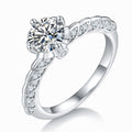 Jewelry wholesale Wholesale Moissanite 1CT D/VVS1 Round Cut Four-Prong Halo Engagement Ring with Pavé Shoulders – 18K White Gold Vermeil on 925 Silver, GRA Certified