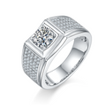 Jewelry wholesale Moissanite 1CT D/VVS1 Round-Cut Pavé Shoulder Solitaire Square-Top Men’s Ring – 18K White Gold Vermeil on 925 Silver，GRA Certified