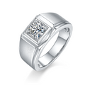Jewelry wholesale Moissanite 1CT D/VVS1 Round-Cut  Solitaire Square-Top Men’s Ring – 18K White Gold Vermeil on 925 Silver，GRA Certified