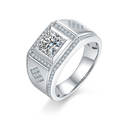 Jewelry wholesale Moissanite 1CT D/VVS1 Round-Cut Pavé Shoulder Solitaire Square-Top Men’s Ring – 18K White Gold Vermeil on 925 Silver，GRA Certified