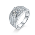 Jewelry wholesale Moissanite 1CT D/VVS1 Round-Cut Pavé Shoulder Solitaire Square-Top Men’s Ring – 18K White Gold Vermeil on 925 Silver，GRA Certified