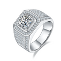 Jewelry wholesale Moissanite 2CT D/VVS1 Round-Cut Pavé Shoulder Solitaire Square-Top Men’s Ring – 18K White Gold Vermeil on 925 Silver，GRA Certified