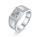 Jewelry wholesale Moissanite 1CT D/VVS1 Round-Cut Pavé Shoulder Solitaire Square-Top Men’s Ring – 18K White Gold Vermeil on 925 Silver，GRA Certified