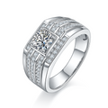 Jewelry wholesale Moissanite 1CT D/VVS1 Round-Cut Pavé Shoulder Solitaire Square-Top Men’s Ring – 18K White Gold Vermeil on 925 Silver，GRA Certified