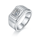Jewelry wholesale Moissanite 1CT D/VVS1 Round-Cut  Solitaire Square-Top  Men’s Ring – 18K White Gold Vermeil on 925 Silver，GRA Certified