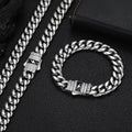 Jewelry wholesale Wholesale 12mm HipHop Lightning Cubic Zirconia Spring Clasp 304 Stainless Steel Cuban Bracelet and Necklace, Chain 7in-30in, Waterproof