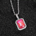 Jewelry wholesale Wholesale Mocha Fluorescent Square Solid Cubic Zirconia Colorful Hip Hop Pendant Necklace, Chain 24in