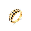 Jewelry wholesale Wholesale Checkered Minimalist 304 Stainless Steel Band Ring – 18K Gold Plated, Waterproof
