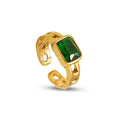Jewelry wholesale Vintage 18K Gold Plated Cubic Green Gemstone Cuban Chain Shape Rings