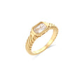 Jewelry wholesale Wholesale Emerald‑Cut Cubic Zirconia Bezel‑Set Ribbed 304 Stainless Steel Ring – 18K Gold Plated, Waterproof