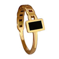 Jewelry wholesale Wholesale Black Stone Rectangle Link Vintage 304 Stainless Steel Ring – 18K Gold Plated, Waterproof