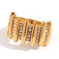 Jewelry wholesale Wholesale Seven Bar Pavé Cubic Zirconia Trendy 304 Stainless Steel Band Ring – 18K Gold Plated, Waterproof